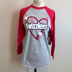Twizzlers Women's Heart Graphic Long Sleeve Tee - Red and Gray